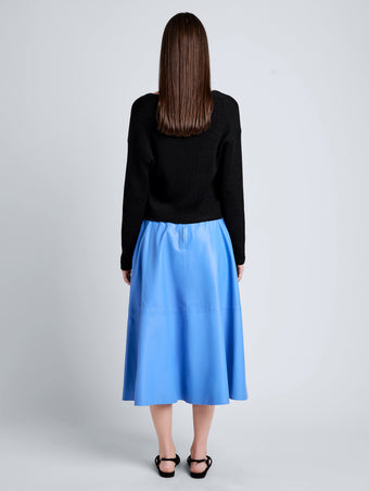 Proenza Schouler Back full length image of model wearing Cece Skirt in Lightweight Nappa in Pool