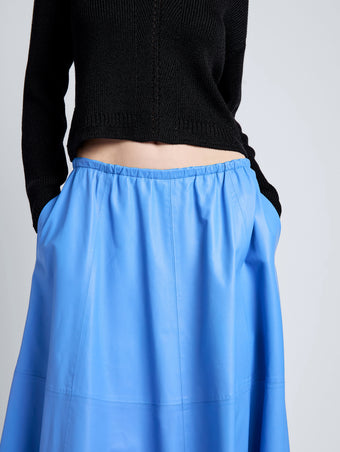 Proenza Schouler Detail full length image of model wearing Cece Skirt in Lightweight Nappa in Pool
