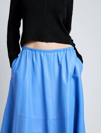 Proenza Schouler Detail full length image of model wearing Cece Skirt in Lightweight Nappa in Pool