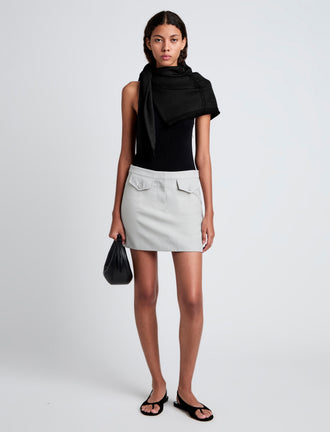 Proenza Schouler Front full length image of model wearing Jamison Skirt in Wool Melange in Light Grey
