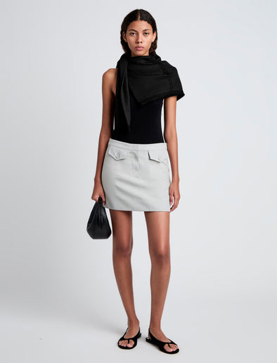 Proenza Schouler Front full length image of model wearing Jamison Skirt in Wool Melange in Light Grey