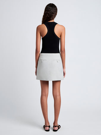 Proenza Schouler Back full length image of model wearing Jamison Skirt in Wool Melange in Light Grey