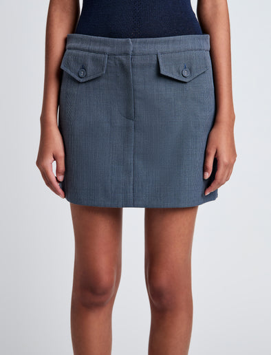 Proenza Schouler Detail image of model wearing Jamison Skirt in Wool Melange in Denim