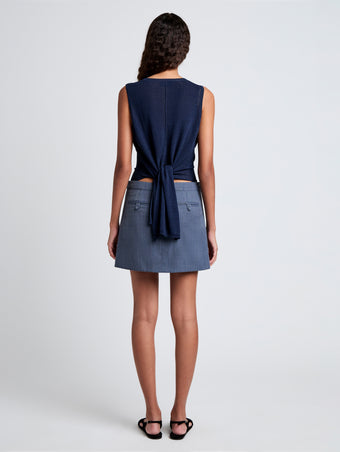 Proenza Schouler Back full length image of model wearing Jamison Skirt in Wool Melange in Denim