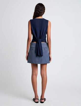 Proenza Schouler Back full length image of model wearing Jamison Skirt in Wool Melange in Denim