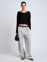 Proenza Schouler Front full length image of model wearing Eleanor Pant in Wool Melange in Light Grey
