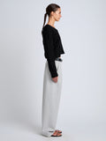 Proenza Schouler Side full length image of model wearing Eleanor Pant in Wool Melange in Light Grey