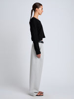 Proenza Schouler Side full length image of model wearing Eleanor Pant in Wool Melange in Light Grey