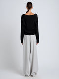 Proenza Schouler Back full length image of model wearing Eleanor Pant in Wool Melange in Light Grey