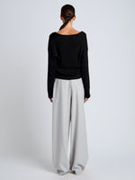 Proenza Schouler Back full length image of model wearing Eleanor Pant in Wool Melange in Light Grey