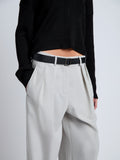Proenza Schouler Detail image of model wearing Eleanor Pant in Wool Melange in Light Grey