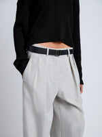 Proenza Schouler Detail image of model wearing Eleanor Pant in Wool Melange in Light Grey