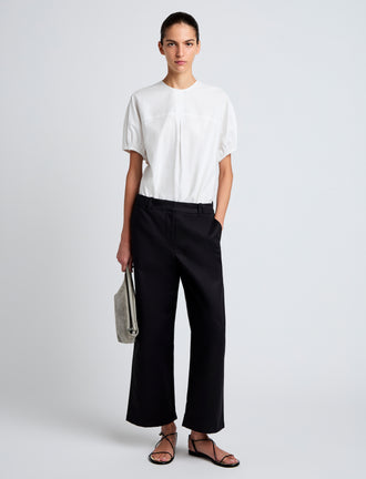 Proenza Schouler Front full length image of model wearing Cali Pant in Stretch Cotton Suiting in Black