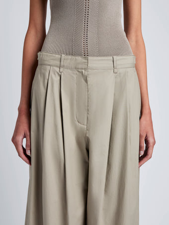 Proenza Schouler Detail image of model wearing Kyle Pant in Brushed Poplin in Granite