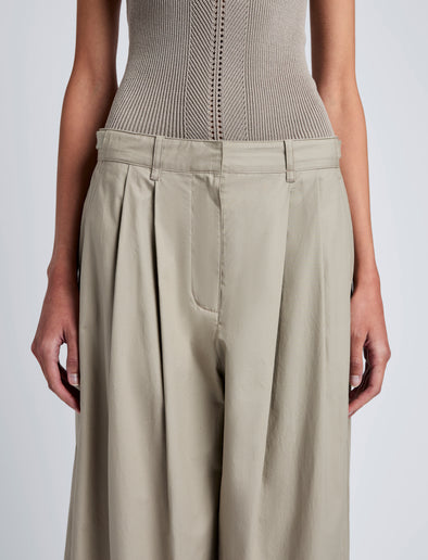 Proenza Schouler Detail image of model wearing Kyle Pant in Brushed Poplin in Granite