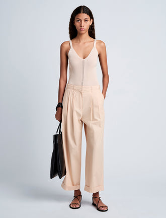 Proenza Schouler Front full length image of model wearing Kyle Pant in Brushed Poplin in Light Rose