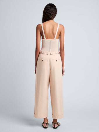 Proenza Schouler Back full length image of model wearing Kyle Pant in Brushed Poplin in Light Rose