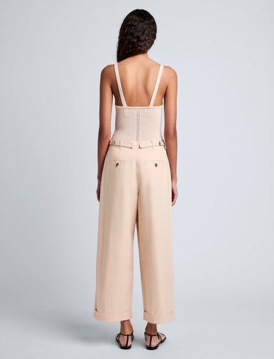 Proenza Schouler Back full length image of model wearing Kyle Pant in Brushed Poplin in Light Rose