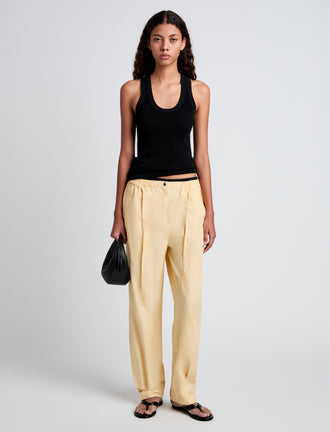 Proenza Schouler Front full length image of model wearing Aston Pant in Tech Cotton in Light Wheat