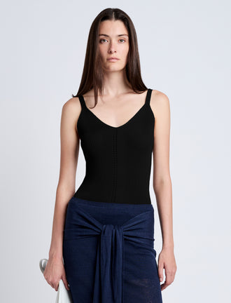 Proenza Schouler Front cropped image of model wearing Gene Knit Tank Top in Picot Cotton in Black