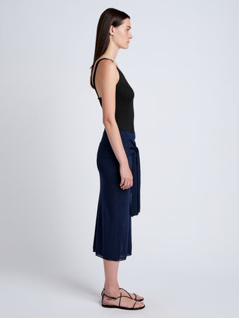 Proenza Schouler Side full length image of model wearing Gene Knit Tank Top in Picot Cotton in Black