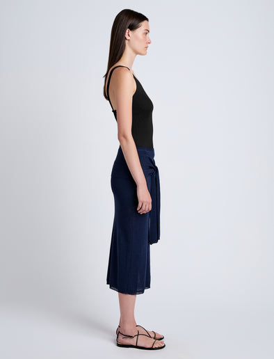 Proenza Schouler Side full length image of model wearing Gene Knit Tank Top in Picot Cotton in Black