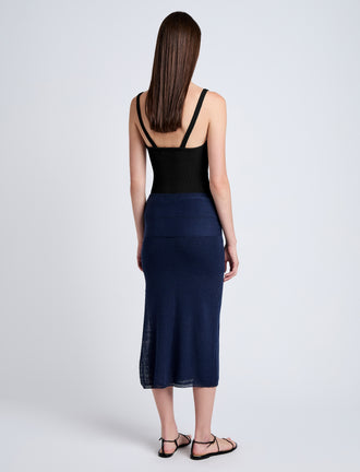 Proenza Schouler Back full length image of model wearing Gene Knit Tank Top in Picot Cotton in Black