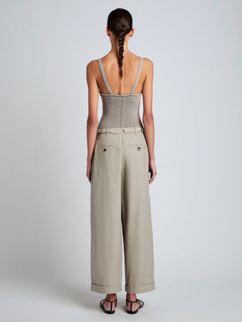 Proenza Schouler Back full length image of model wearing Gene Knit Tank Top in Picot Cotton in Granite