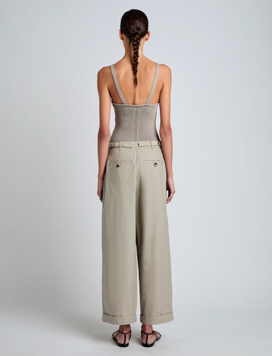 Proenza Schouler Back full length image of model wearing Gene Knit Tank Top in Picot Cotton in Granite