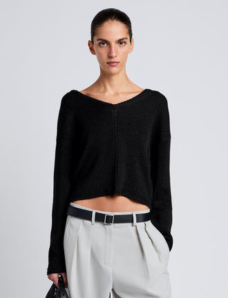 Proenza Schouler Front cropped image of model wearing Tyler Knit Sweater in Dry Rib in Black