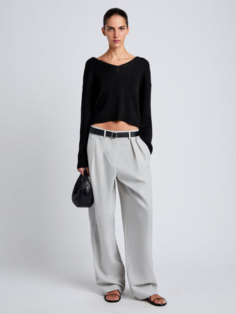 Proenza Schouler Front full length image of model wearing Tyler Knit Sweater in Dry Rib in Black