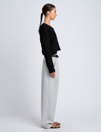 Proenza Schouler Side full length image of model wearing Tyler Knit Sweater in Dry Rib in Black