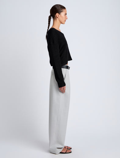 Proenza Schouler Side full length image of model wearing Tyler Knit Sweater in Dry Rib in Black