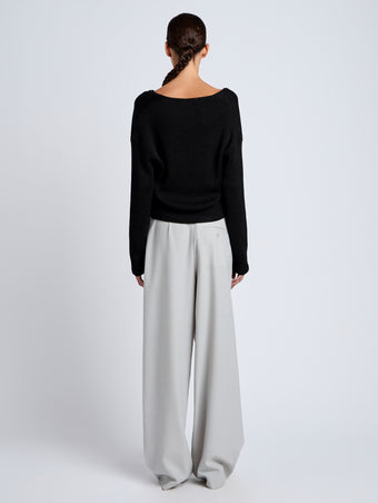 Proenza Schouler Back full length image of model wearing Tyler Knit Sweater in Dry Rib in Black
