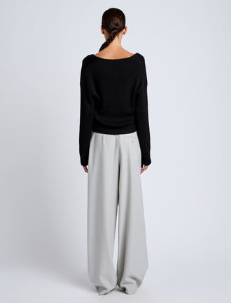 Proenza Schouler Back full length image of model wearing Tyler Knit Sweater in Dry Rib in Black