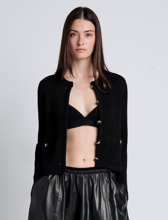 Proenza Schouler Front cropped image of model wearing Wilson Knit Jacket in Dry Rib in Black