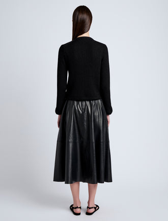 Proenza Schouler Back full length image of model wearing Wilson Knit Jacket in Dry Rib in Black