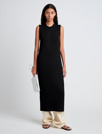 Proenza Schouler Front full length image of model wearing Leighton Knit Dress in Dry Rib in Black
