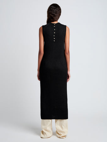 Proenza Schouler Back full length image of model wearing Leighton Knit Dress in Dry Rib in Black