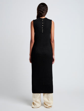 Proenza Schouler Back full length image of model wearing Leighton Knit Dress in Dry Rib in Black