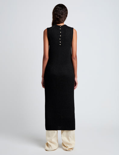 Proenza Schouler Back full length image of model wearing Leighton Knit Dress in Dry Rib in Black