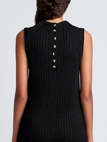 Proenza Schouler Detail image of model wearing Leighton Knit Dress in Dry Rib in Black
