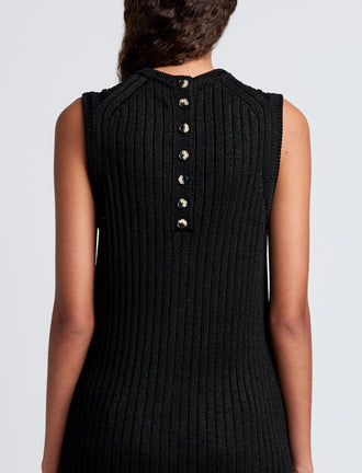 Proenza Schouler Detail image of model wearing Leighton Knit Dress in Dry Rib in Black