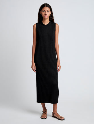 Proenza Schouler Front full length image of model wearing Leighton Knit Dress in Dry Rib in Black