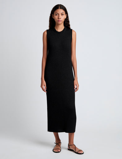 Proenza Schouler Front full length image of model wearing Leighton Knit Dress in Dry Rib in Black