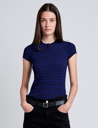 Proenza Schouler front cropped image of model wearing Shelle Sweater in Micro Check in ink/black