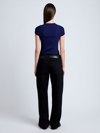 Proenza Schouler back image of model wearing Shelle Sweater in Micro Check in ink/black