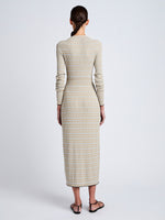 Proenza Schouler back image of model wearing Ivanna Dress in Mirco Check in Light Oxford/Camel