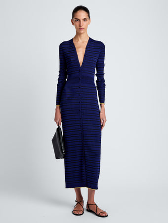 Proenza Schouler front image of model wearing Ivanna Dress in Mirco Check in Ink/Black