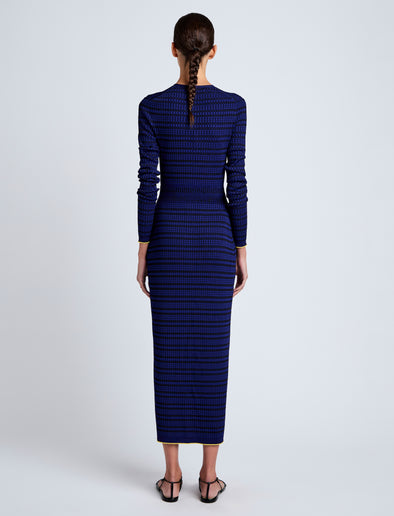 Proenza Schouler back image of model wearing Ivanna Dress in Mirco Check in Ink/Black